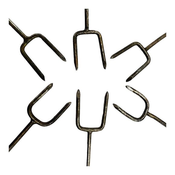 Cocktail Hors d’oeuvre Forks in Ceramic Holder Set of 7 Carved Silver Beige - Picture 4 of 9